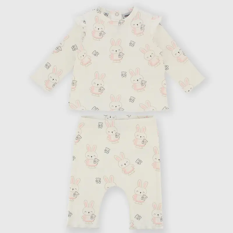 Set coordinato in costina da bambina bianco