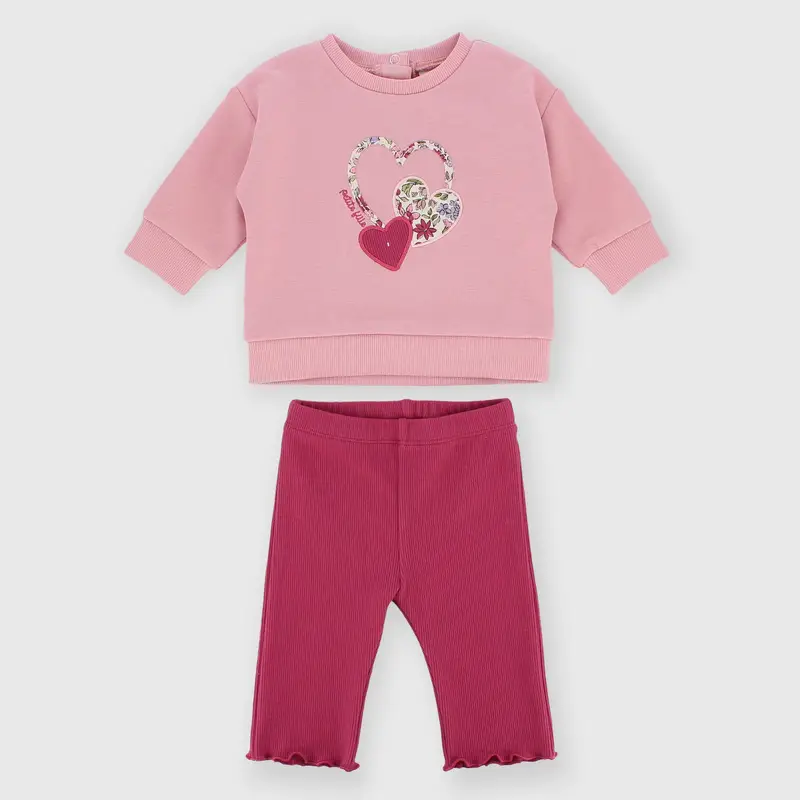 Set coordinato in costina da bambina rosa