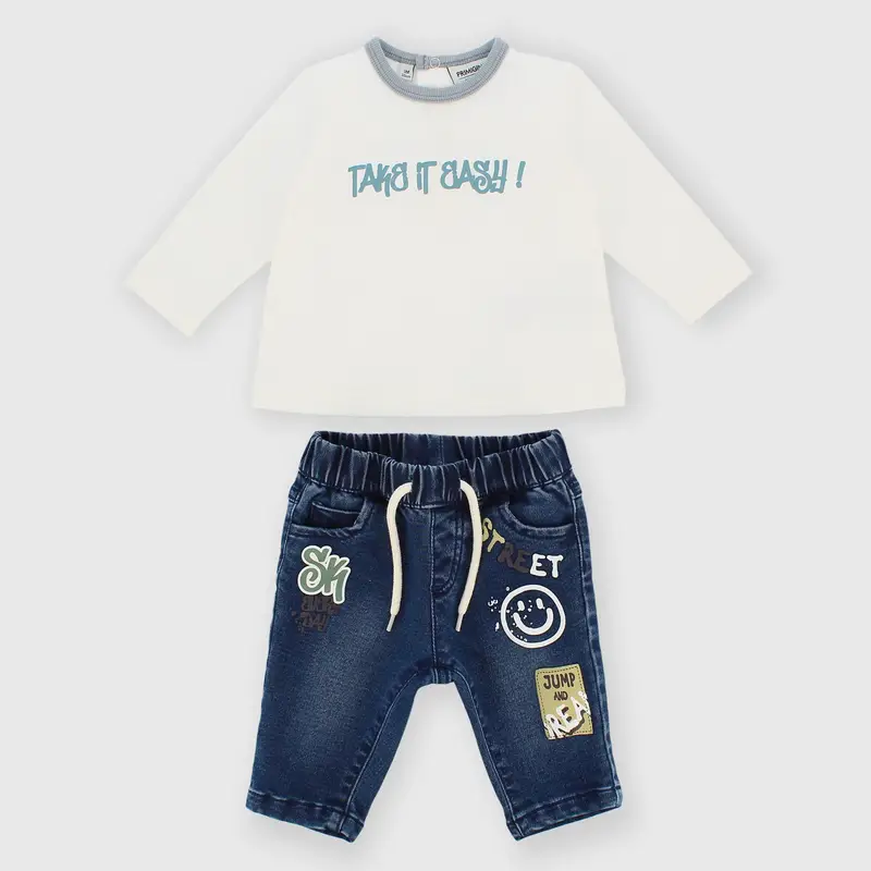 Set coordinato in jeans da bambino bianco