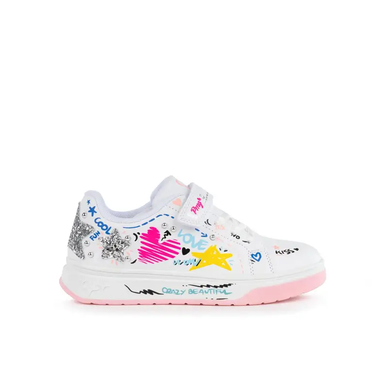 Sneakers bianche da bambina con disegni