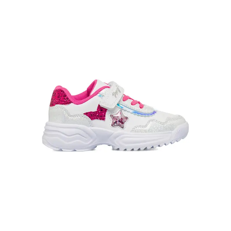 Sneakers bianche da bambina con suola chunky, stella e velcro
