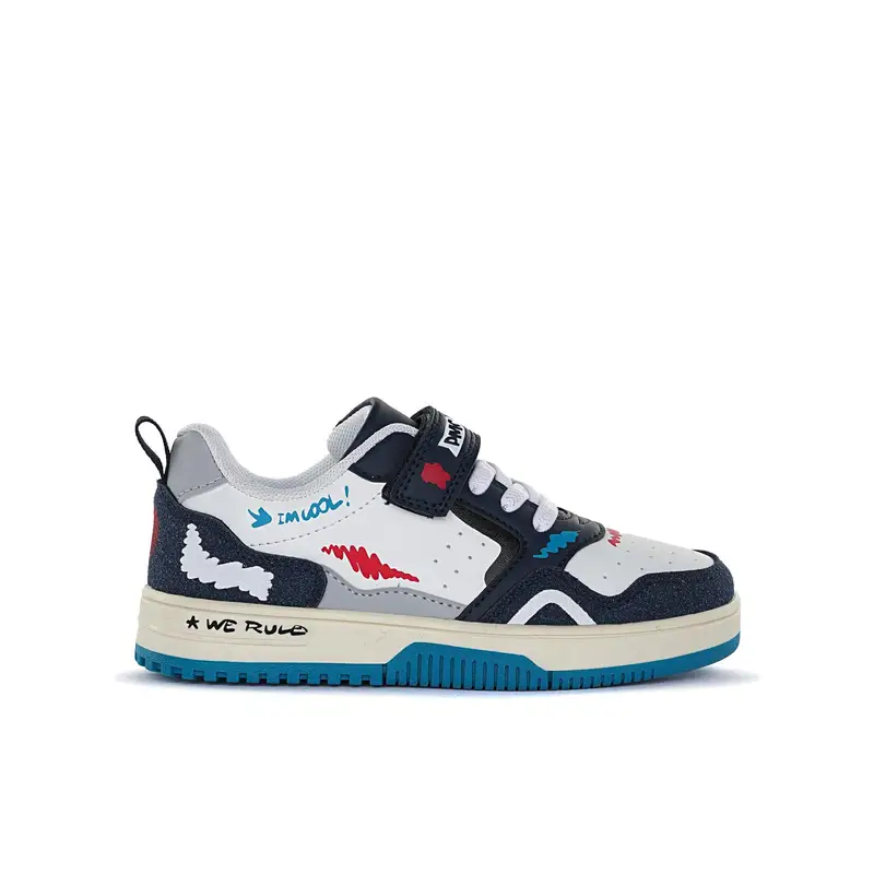 Sneakers bianche e blu da bambino con disegni