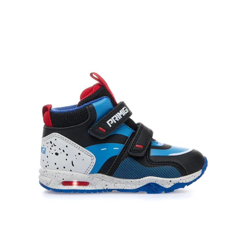 Sneakers blu alte in pelle con strappo doppio e lucine