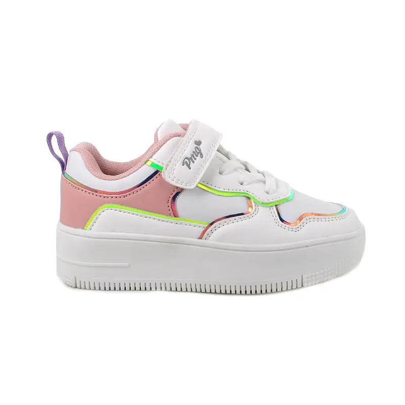 Sneakers con zeppa da bambina bianco e rosa con strap