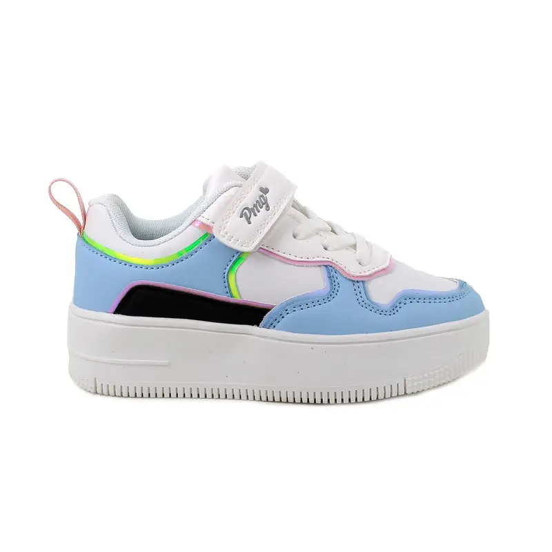 Sneakers con zeppa da bambina celeste e bianco con strap