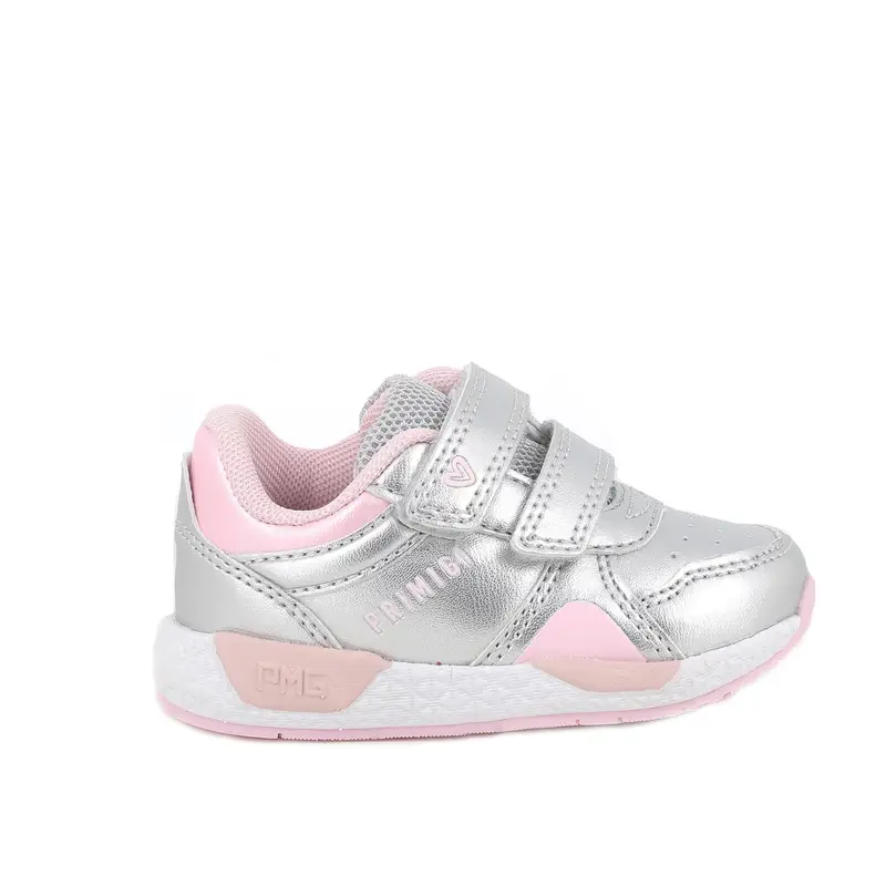 Sneakers da bambina argento con strap