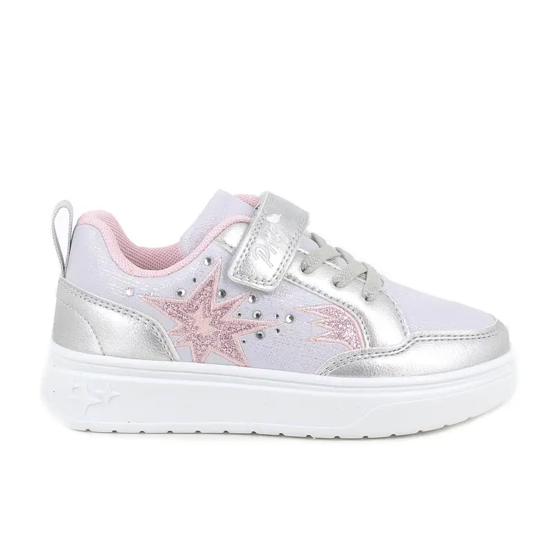 Sneakers da bambina argento con strap