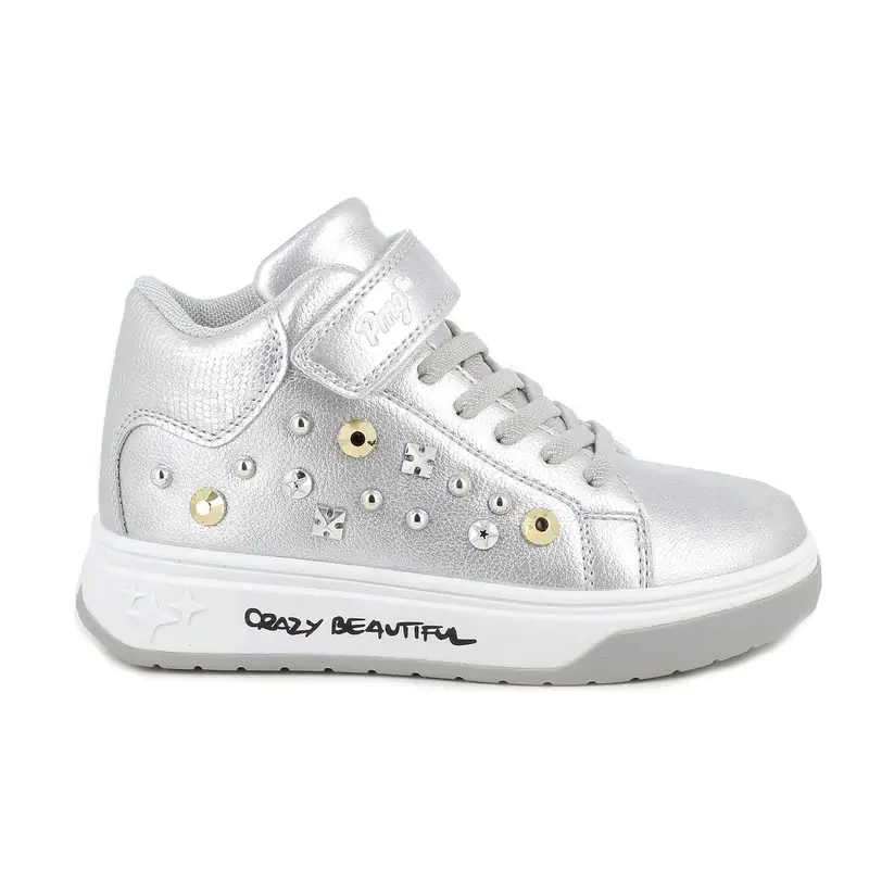 Sneakers da bambina argento con strap