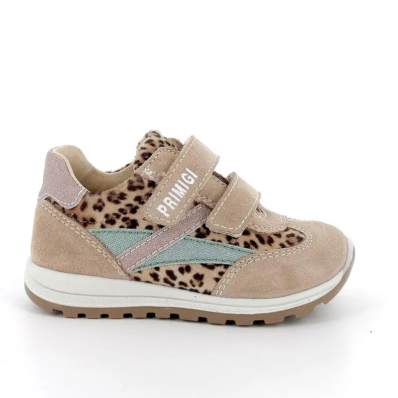 Sneakers da bambina beige con strap