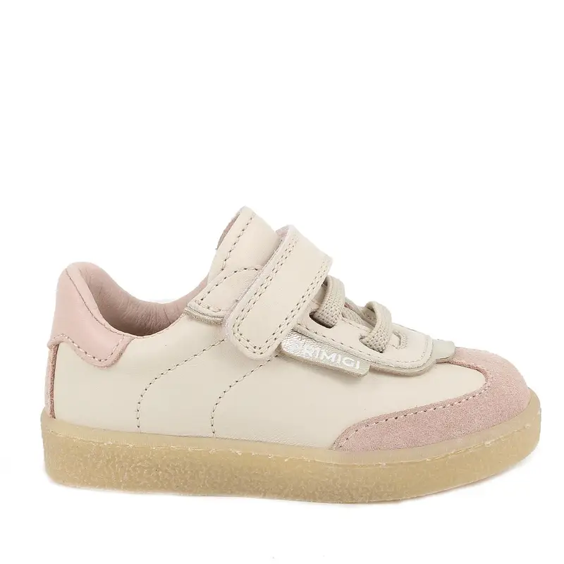 Sneakers da bambina beige con strap