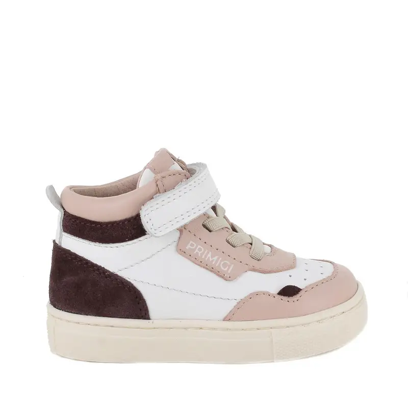 Sneakers da bambina bianco e rosa con strap