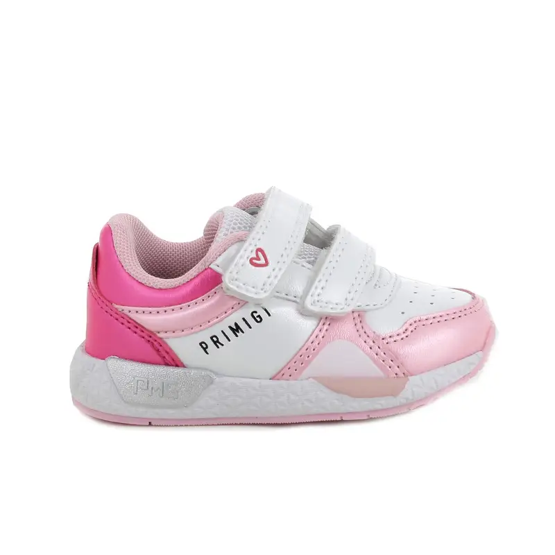 Sneakers da bambina bianco e rosa con strap