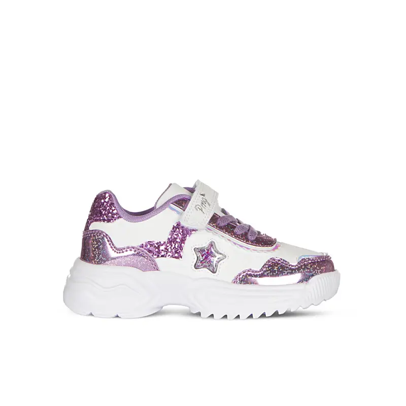 Sneakers da bambina bianco e rosa glitter con strappo