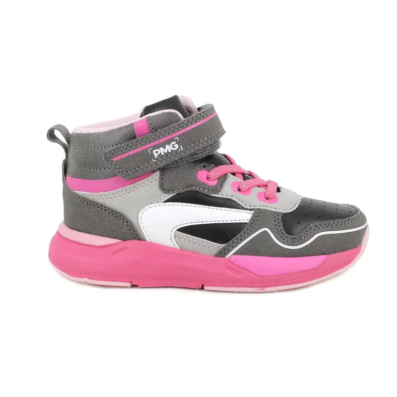 Sneakers da bambina grigio e fuxia con strap