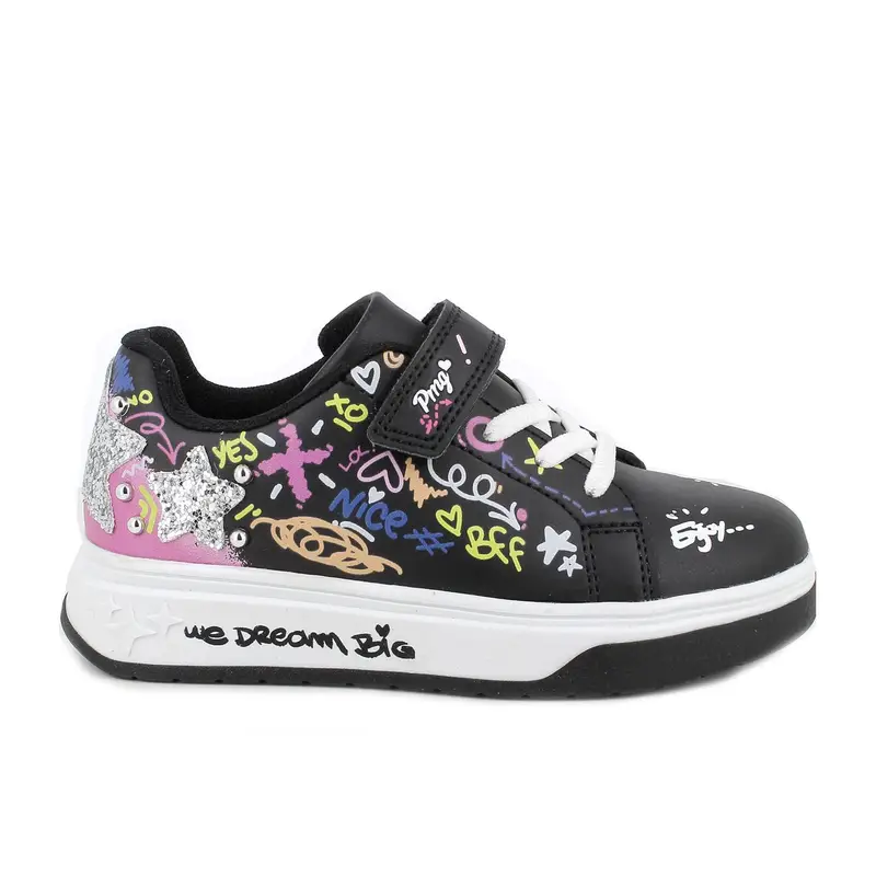 Sneakers da bambina nero con strap