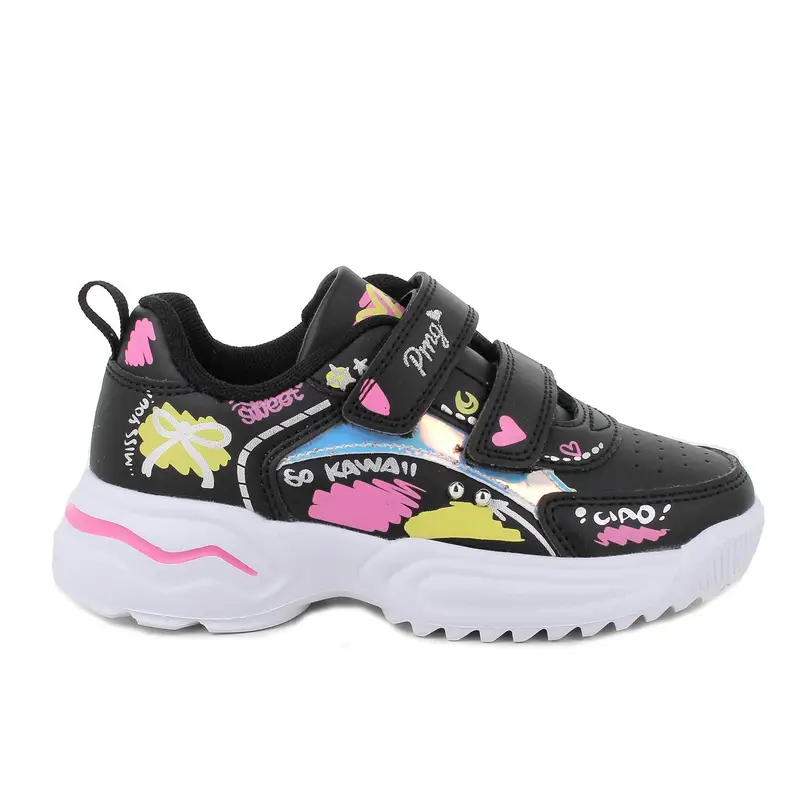 Sneakers da bambina nero con strap