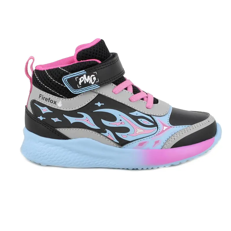 Sneakers da bambina nero e celeste con strap