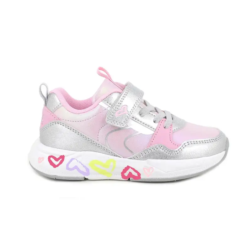 Sneakers da bambina rosa e argento con strap