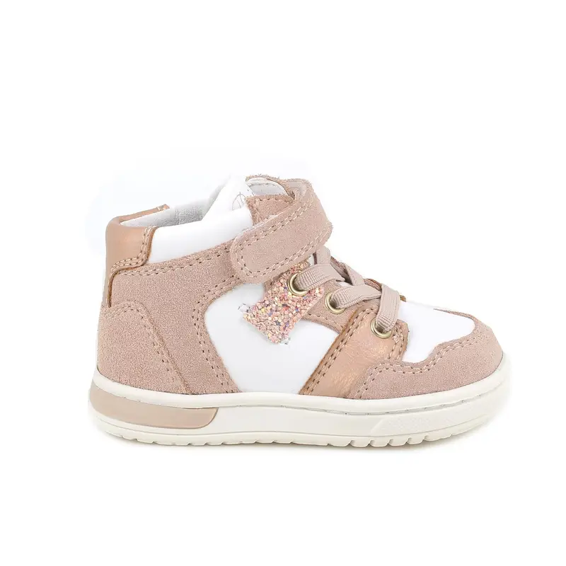 Sneakers da bambina rosa e bianco con strap