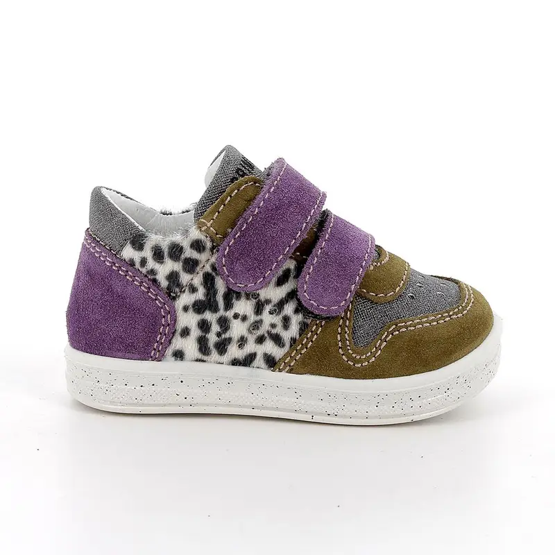 Sneakers da bambina verde e viola con strap