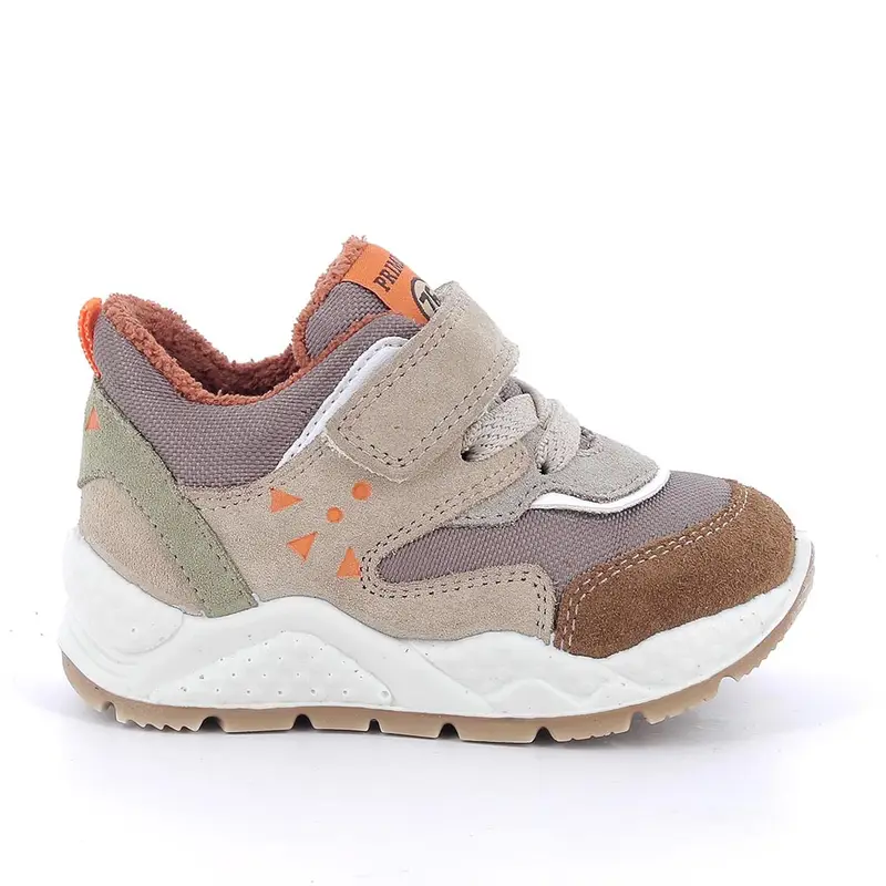 Sneakers da bambino beige con strap