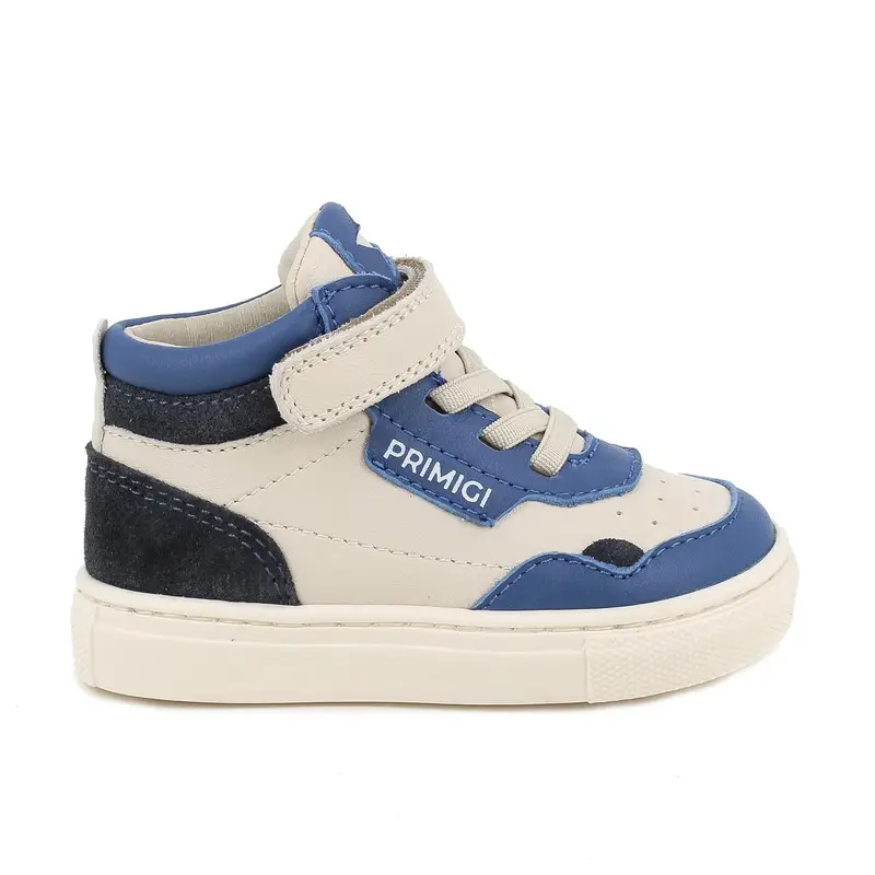 Sneakers da bambino beige e blu con strap