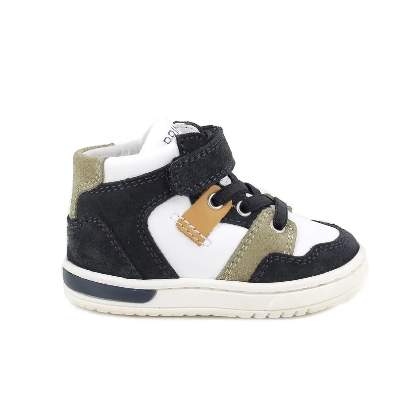 Sneakers da bambino bianco e blu con strap