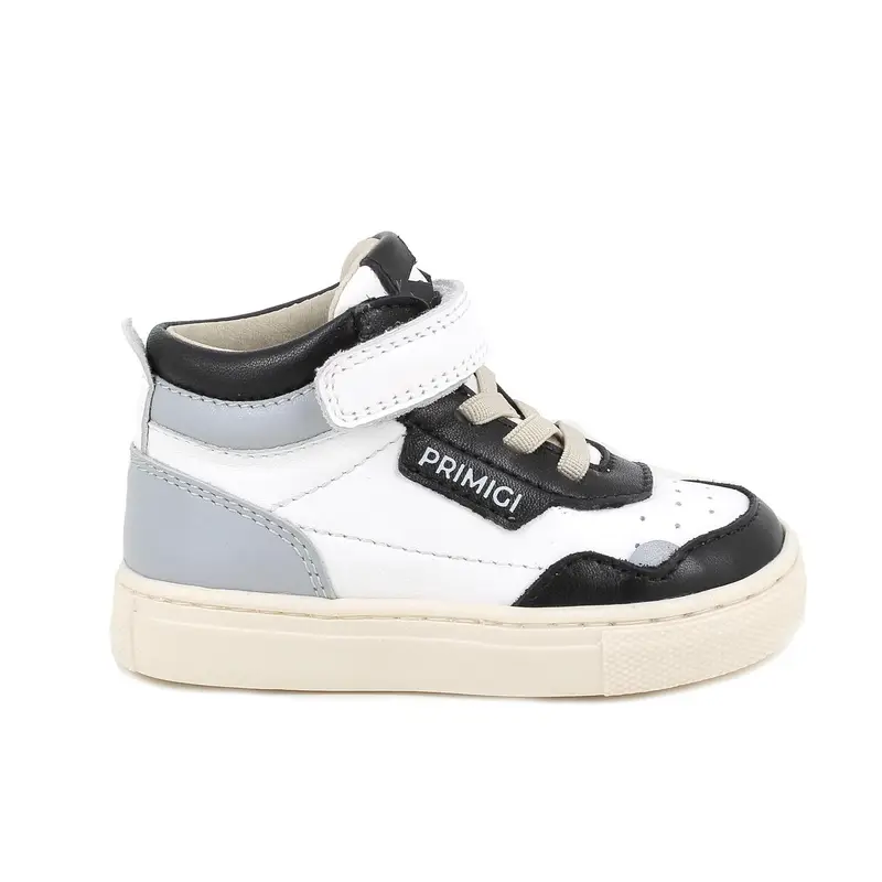 Sneakers da bambino bianco e nero con strap