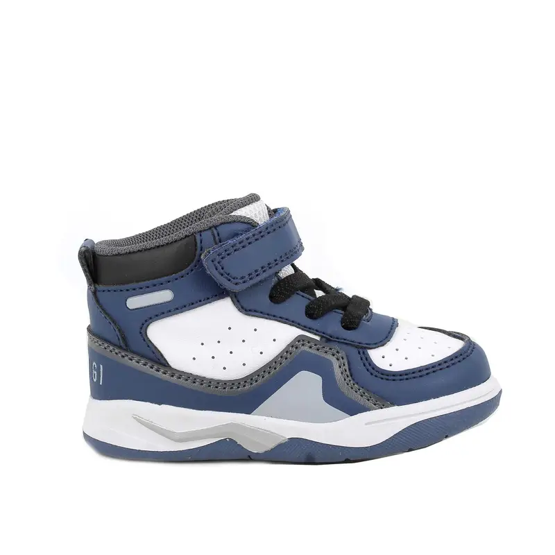 Sneakers da bambino blu e bianco con strap