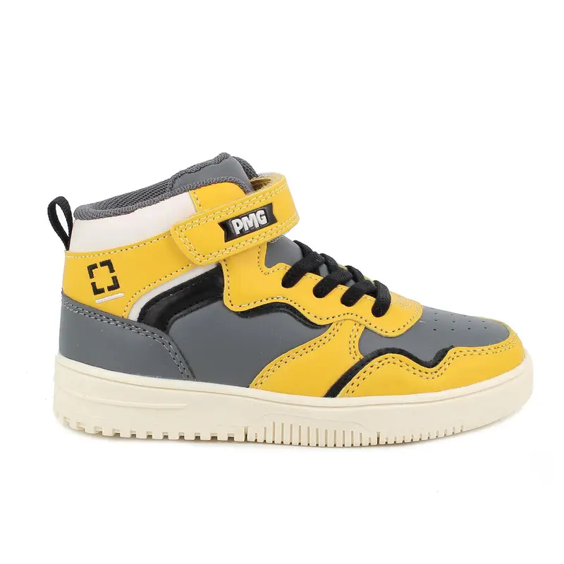 Sneakers da bambino giallo e grigio con strap