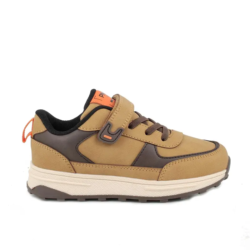Sneakers da bambino giallo e marrone con strap