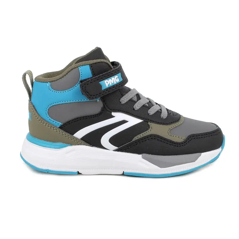 Sneakers da bambino grigio e nero con strap