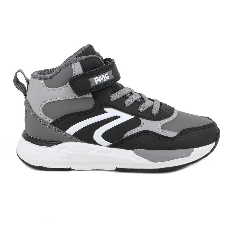 Sneakers da bambino grigio e nero con strap