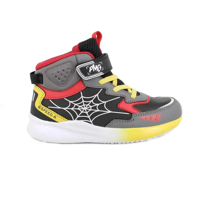 Sneakers da bambino nero e grigio con strap