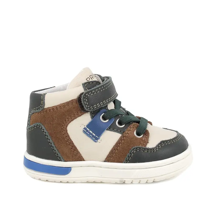Sneakers da bambino verde e beige con strap