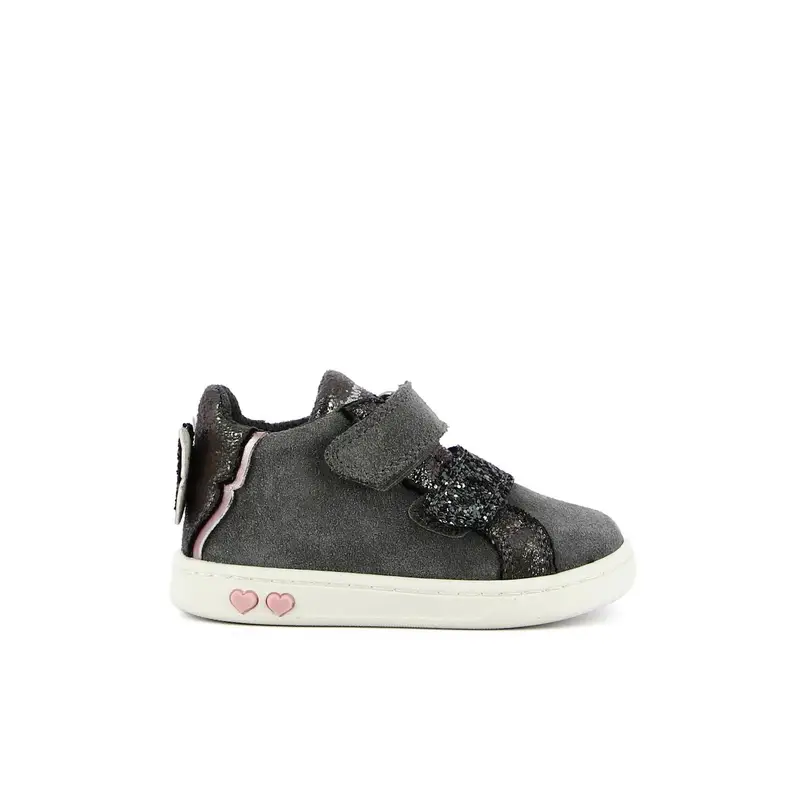 Sneakers in pelle scamosciata grigie con doppio strappo da bimba