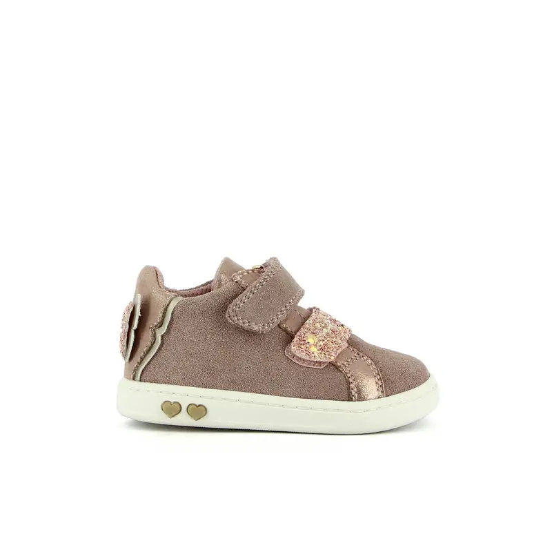 Sneakers in pelle scamosciata rosa con doppio strappo da bimba