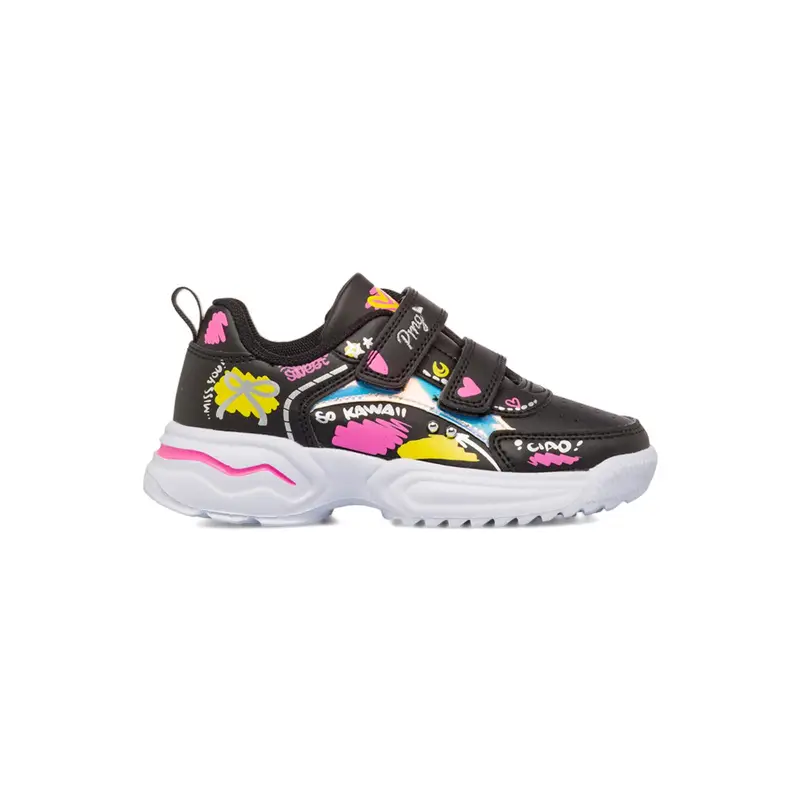 Sneakers nere da bambina con suola chunky, disegni e doppio velcro