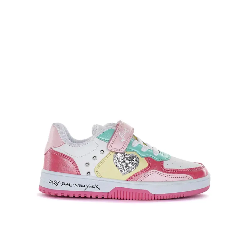Sneakers rosa da bambina con cuore glitter e borchie