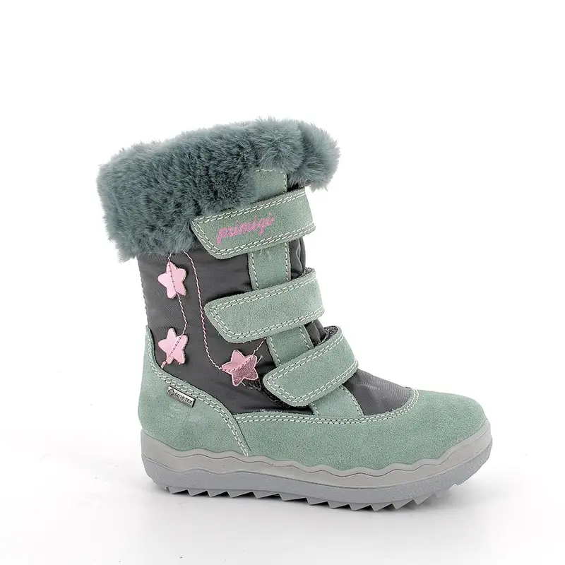 Stivaletti gore-tex da bambina verde e grigio con strap