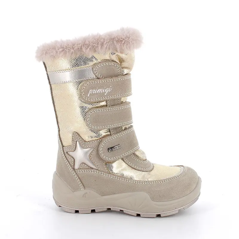 Stivali gore-tex da bambina beige e platino con strap