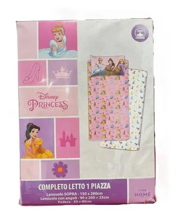 COMPLETO LETTO BAMBINO COTONE PRINCIPESSE DISNEY 1 PIAZZA