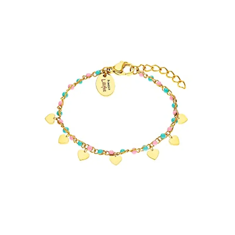 Prinzessin Lillifee Bracciale Bracciale per bambine in Acciaio Inossidabile, 12+2 cm, oro, cuore, in confezione regalo,