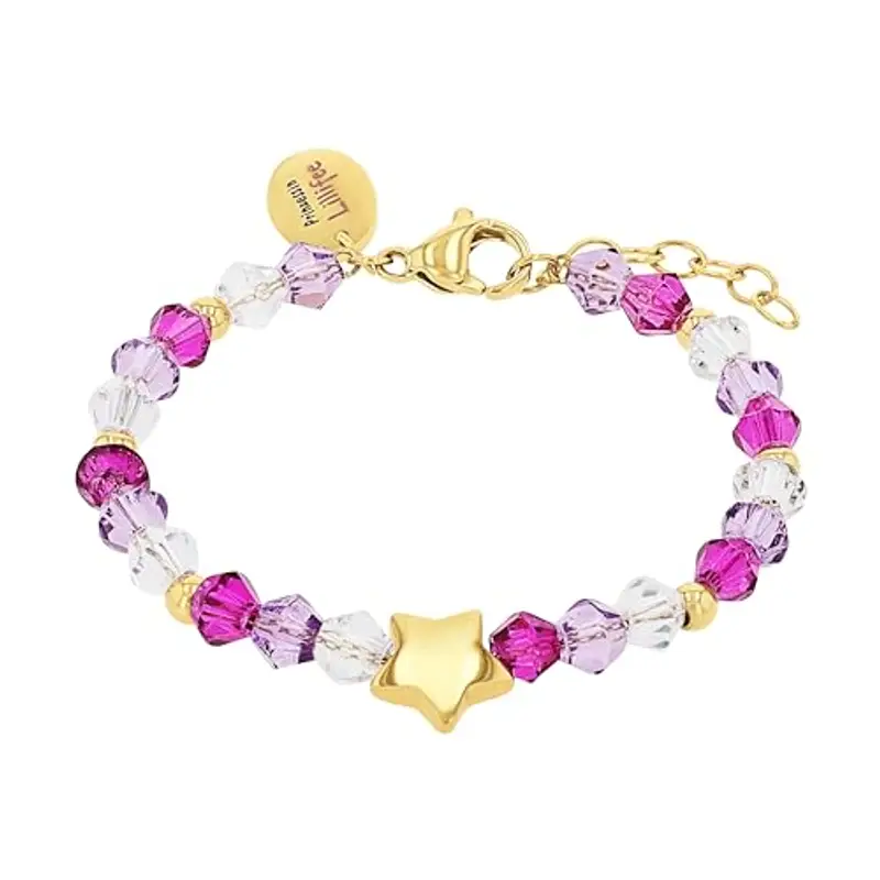 Prinzessin Lillifee Bracciale Bracciale per bambine in Acciaio Inossidabile, con gemma sintetica, 12+2 cm, oro, stella,