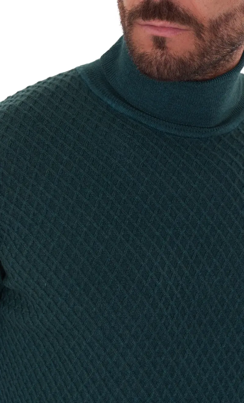 Maglia dolcevita operata privati firenze in lana merino lavata, colore verde miniatura 2