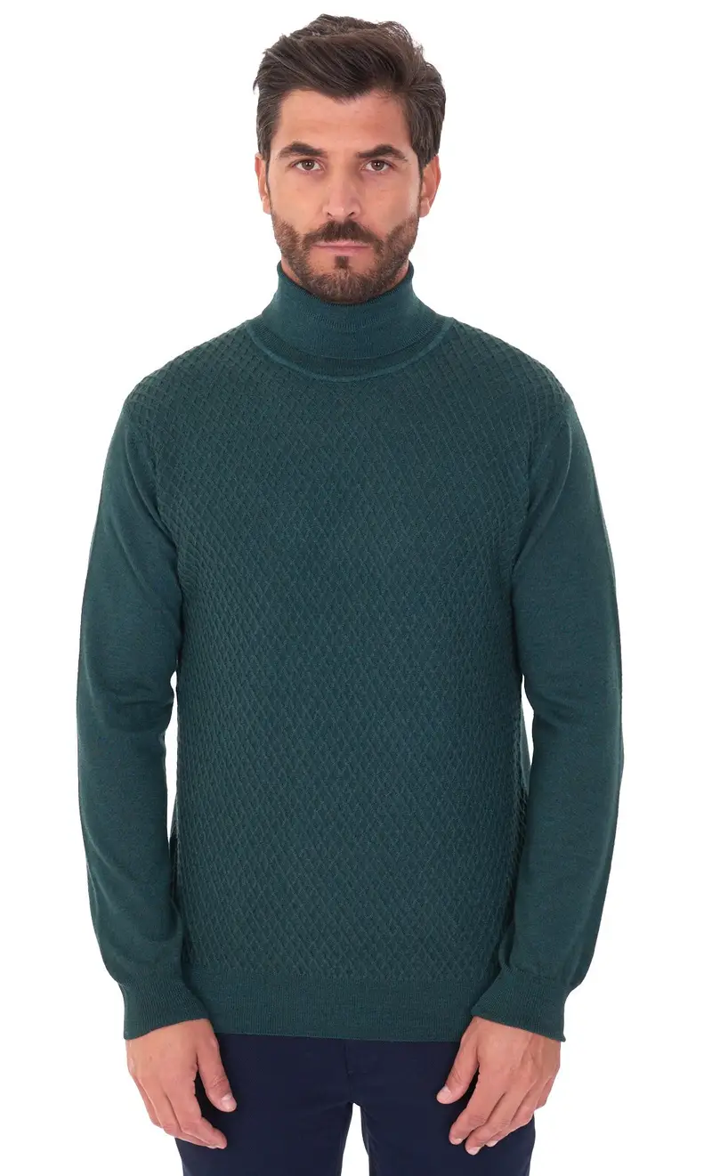 Maglia dolcevita operata privati firenze in lana merino lavata, colore verde