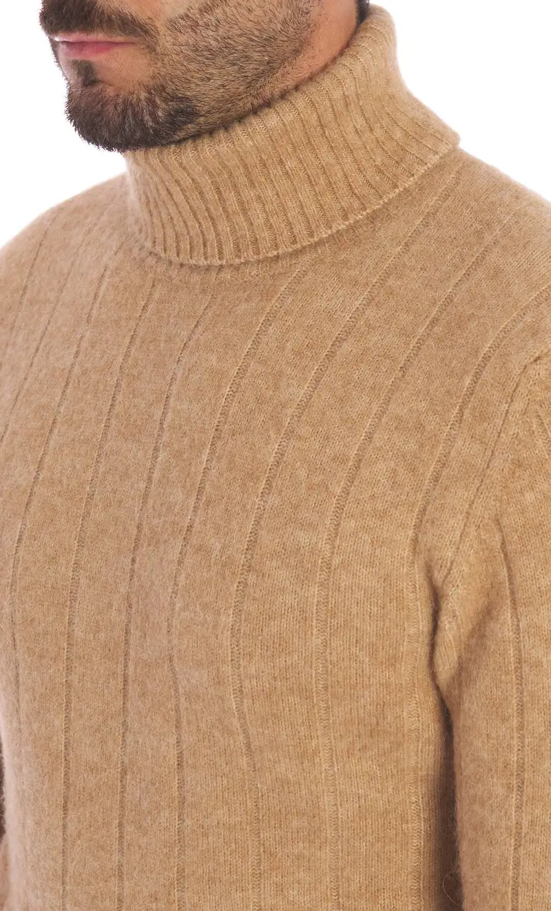 Maglia dolcevita privati firenze a coste, colore beige miniatura 2