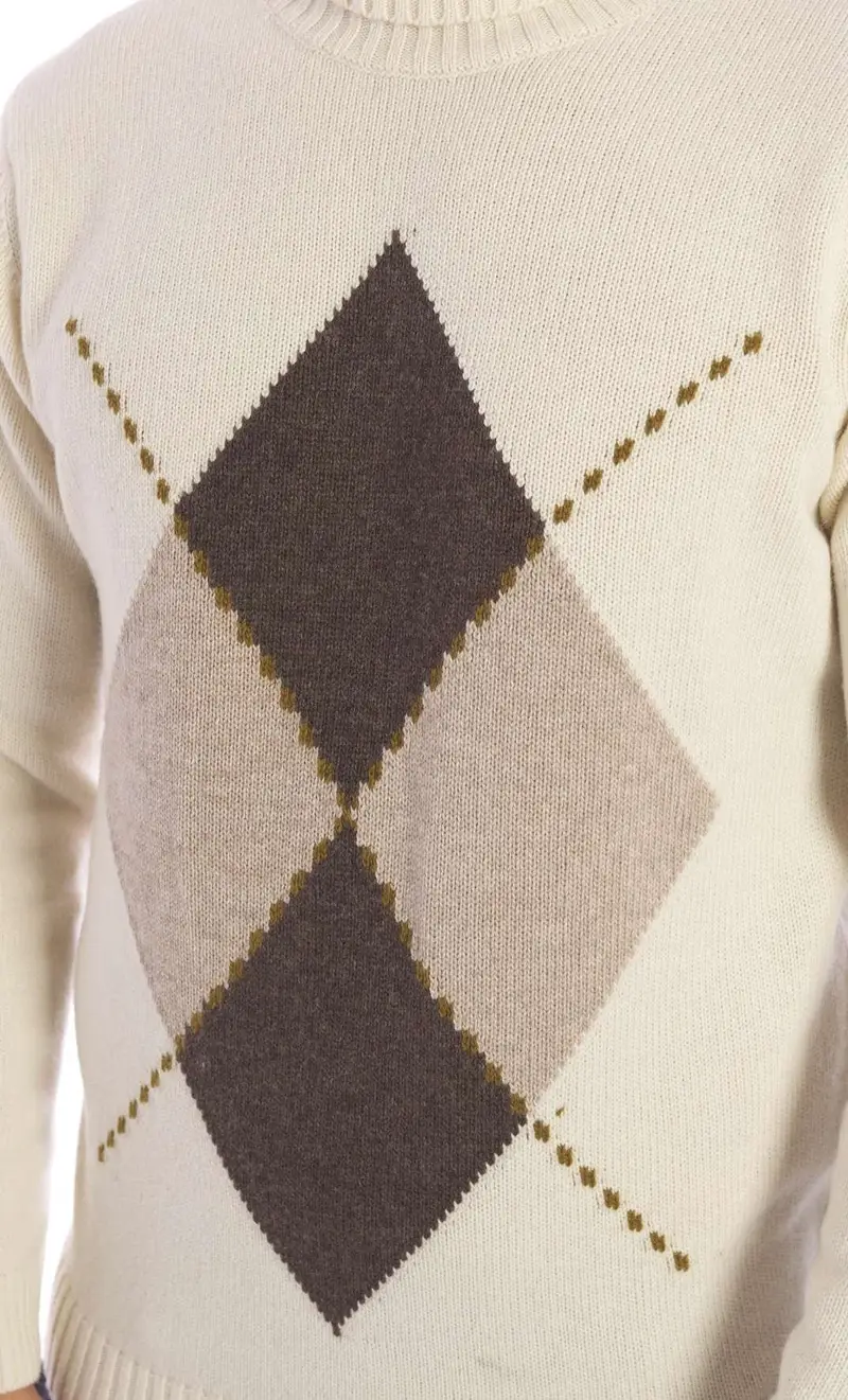 Maglia dolcevita privati firenze a rombi, colore panna miniatura 2