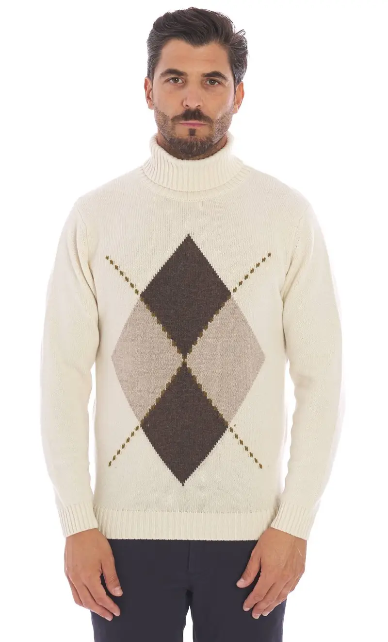 Maglia dolcevita privati firenze a rombi, colore panna