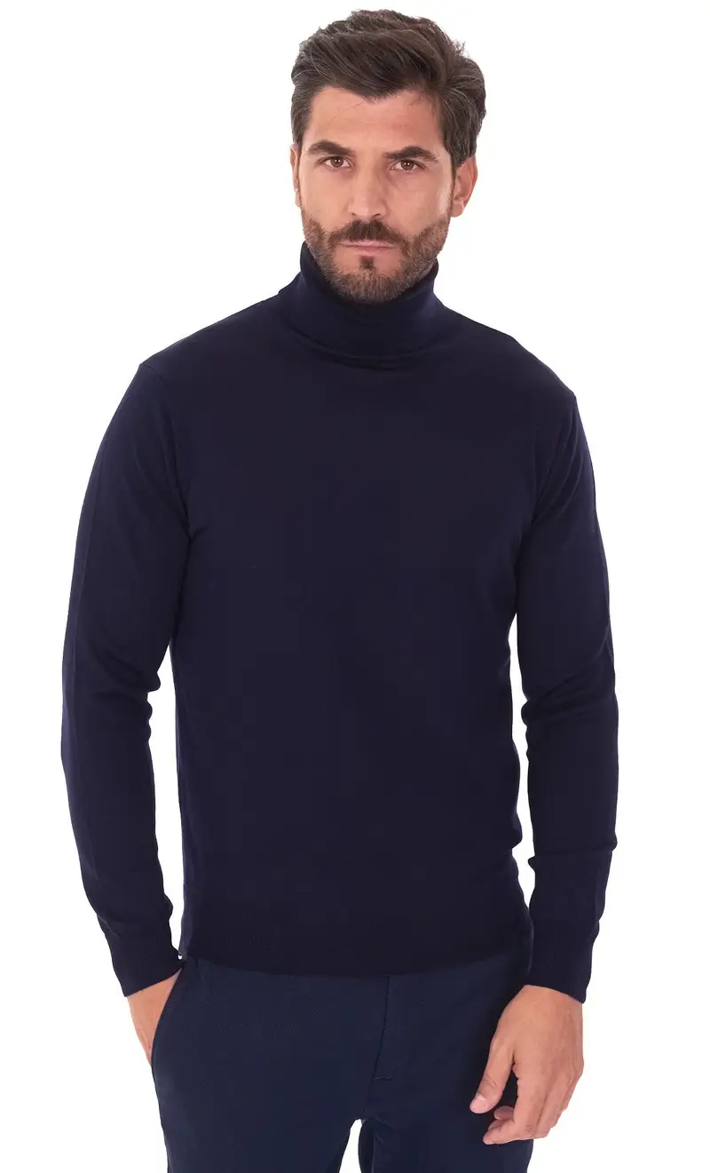 Maglia dolcevita privati firenze in lana merino, colore blu